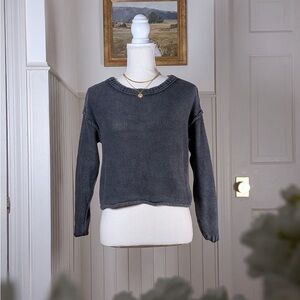 American Eagle Charcoal Cropped Knit Sweater XS 100% Cotton Minimal